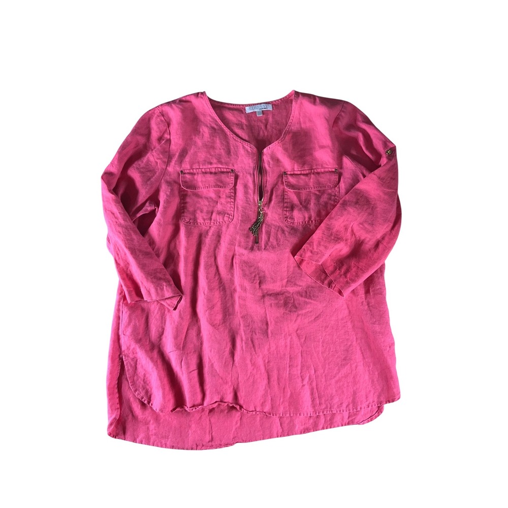 Company Ellen Tracy Pink Linen Zip Front Tunic Top Calypso Coral Large EFSQ3014